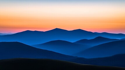 Fototapeta premium Breathtaking Panoramic Landscape Featuring Distant Mountains and Silhouette Ridges at Sunset Glow