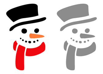 Logo snowman. Set de caras de muñeco de nieve sonriente con sombrero, bufanda y nariz de zanahoria en espacio negativo para tarjetas y felicitaciones de Navidad