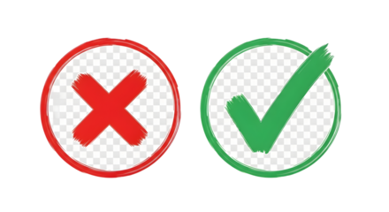 Red cross mark and green check mark symbols indicating wrong and right choices, isolated on a transparent background