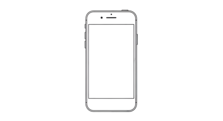 Outline drawing of a modern smartphone with a blank screen, isolated on a transparent background
