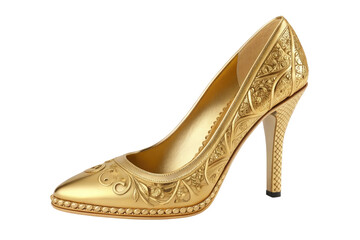 Fototapeta premium Gold High heel shoe isolated on white - 3d illustration 