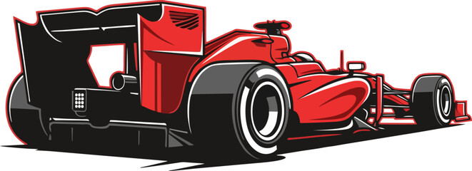 Dynamic vector illustration of a powerful red Formula One racing car, showcasing its aerodynamic design and high-performance features for competitive motorsport events.
