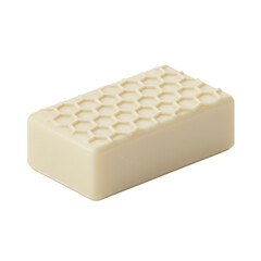 Pristine off-white rectangular soap bar with embossed honeycomb pattern and sharp edges, isolated on a transparent background under even studio lighting. Hyperrealistic commercial concept