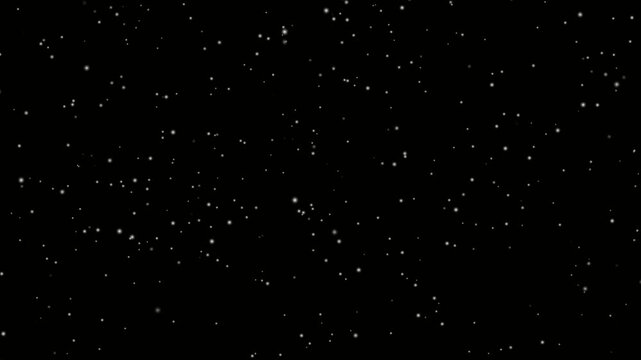 Realistic snow fall seamless loop animation. Falling snowflakes isolated on black background.  Looping snow flakes falling matte on black background with text space to place logo or copy. 