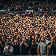 Crowd of people are cheering at a sporting event