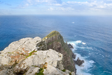 View of the cliffs from the lighthouse at Cape Point in South Africa