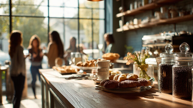 Cafe scene with coffee, pastries, and gourmet chocolate pieces for a delightful experience.