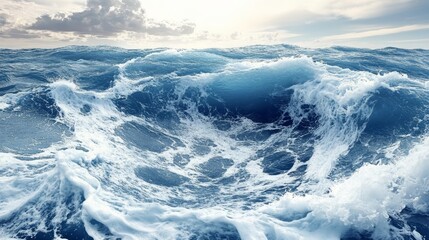 Majestic Ocean Waves Crashing Against Serene Horizon at Sunset, Capturing Nature s Power and Beauty