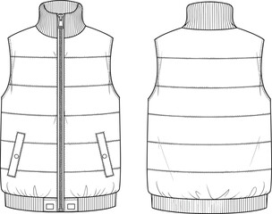 Men’s padded puffer vest CAD – sleeveless quilted gilet with zipper front, high ribbed collar and angled side pockets