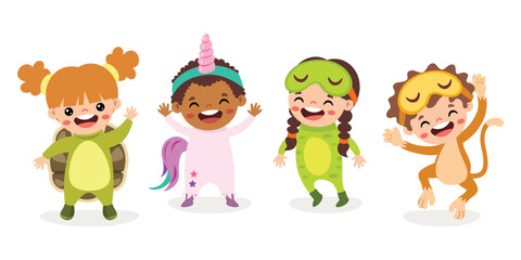 Cartoon Kids Wearing Funny Pajamas