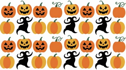 Fototapeta premium Halloween Background with Pumpkins and Ghosts for Seasonal Decor