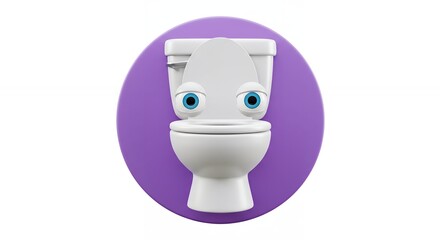Funny toilet with eyes on purple background