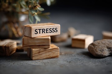 Wooden blocks symbolize stress awareness during April, emphasizing the importance of mental health and relaxation techniques