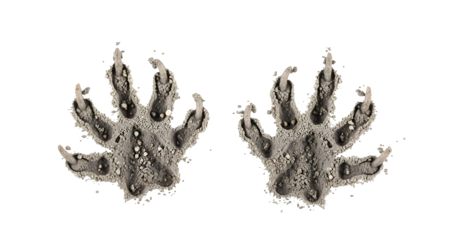 Animal paw print with claws and digits, isolated on transparent background