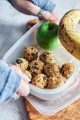 High protein energy bites in a pack lunch box.