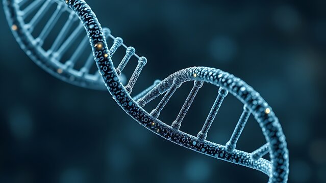 A DNA helix woven from mathematical formulas, entwining all known life within its spiral.