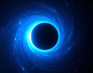 A swirling vortex of blue light surrounding a black hole in space