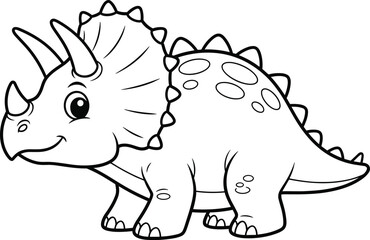 Cute triceratops dinosaur cartoon coloring page, prehistoric animal illustration for kids, educational drawing activity, flat vector, CAD drawing design © Moksedul Creative