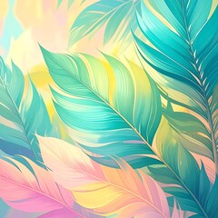 Vibrant, colorful, abstract design of overlapping feathers.