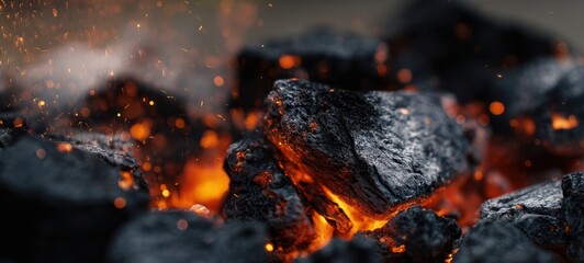 Fototapeta premium The Glowing Charcoal Embers Radiating Heat and Energy in Darkness.