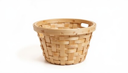Empty bamboo basket isolated on white background natural woven container for storage or decoration