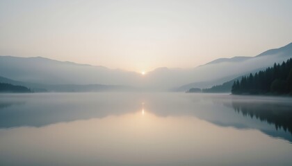 Fototapeta premium Tranquil lake reflecting majestic mountains and lush green trees in serene nature landscape