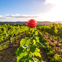 Obraz premium Rose in vineyard at sunset