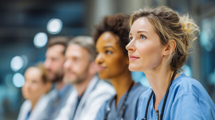 Group of Nurses attending professional development training session for intensive patient care support and teamwork
