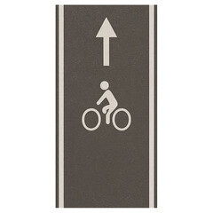 Top view of asphalt bicycle lane with white markings isolated on transparent background, architectural material