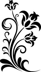 Obraz premium Black floral decorative element with swirling vines and stylized flowers vector