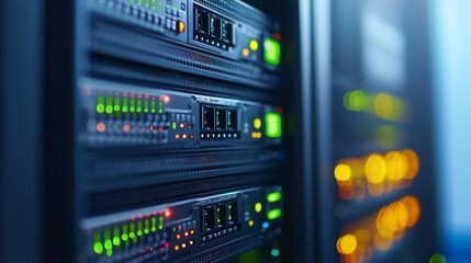 Naklejka premium Robust network server infrastructure with multiple switches and connections for efficient data processing