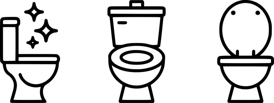 Clean sparkling toilet icon set hygiene bathroom