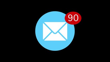 Animation of a blue email icon with changing numbers, representing social media, connectivity, computing, and digital data processing. - Powered by Adobe