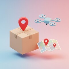 Obraz premium Online Delivery with Drone and Map Illustration