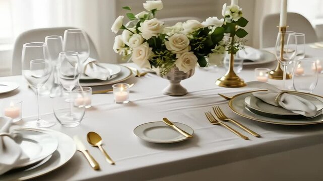 An elegant dining table set with flowers and candles for a refined atmosphere.