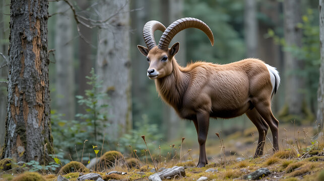 European mouflon Ovis aries musimon in natural environment, Carpathian forest, Slovakia, Europe