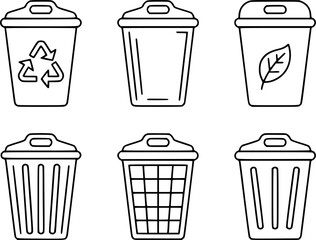 Various trash can designs with recycling and leaf symbols waste recycle
