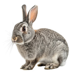 Obraz premium Adorable grey rabbit sitting, showcasing its soft fur and long whiskers. background removed