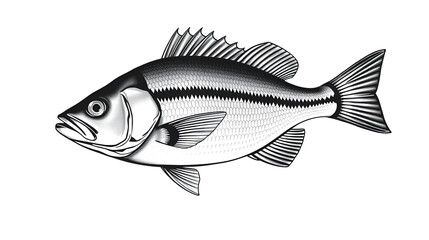 Sea brass isolated fish monochrome icon. Vector serranus cabrilla marine underwater aquatic underwater animal. Fish of family Serranida, barred sand bass, potato cod, redbanded perch marine seafood