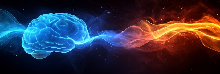 Futuristic Digital Brain Emitting Energy and Knowledge in a Dark Background, Symbolizing Advanced AI