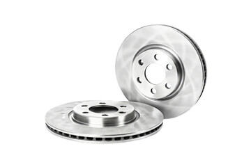 Brake discs isolated on white background. Auto part - Braking disk
