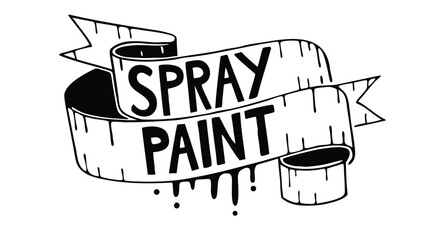 Spray paint text on banner with dripping paint in black and white illustration style design effect