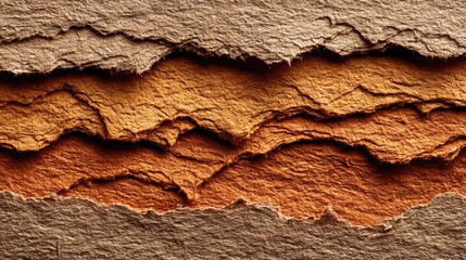 Textured layered paper, torn edges, warm earth tones