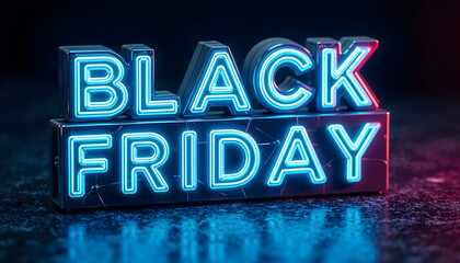 Retro 80s Black Friday Text with Neon, Grids, and Chrome