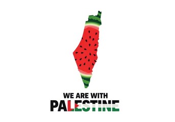 Palestine map shaped like a watermelon, symbolizing support and solidarity for the palestinian cause and freedom