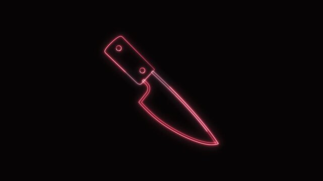 Kitchen Knife Icon Neon Seamless Loop 4K with Black Background Animated Promotional Typography for Video Editing