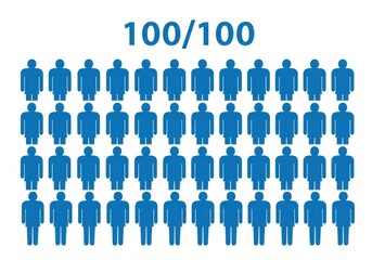 100 percent of people represented by blue icons on a white background