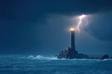 Lighthouse amidst stormy night