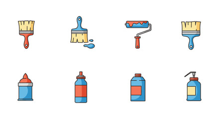 Painting tools and supplies vector icons Illustration for home improvement and DIY projects