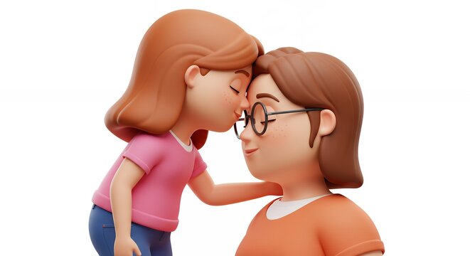 Cartoon mother daughter affectionate touch